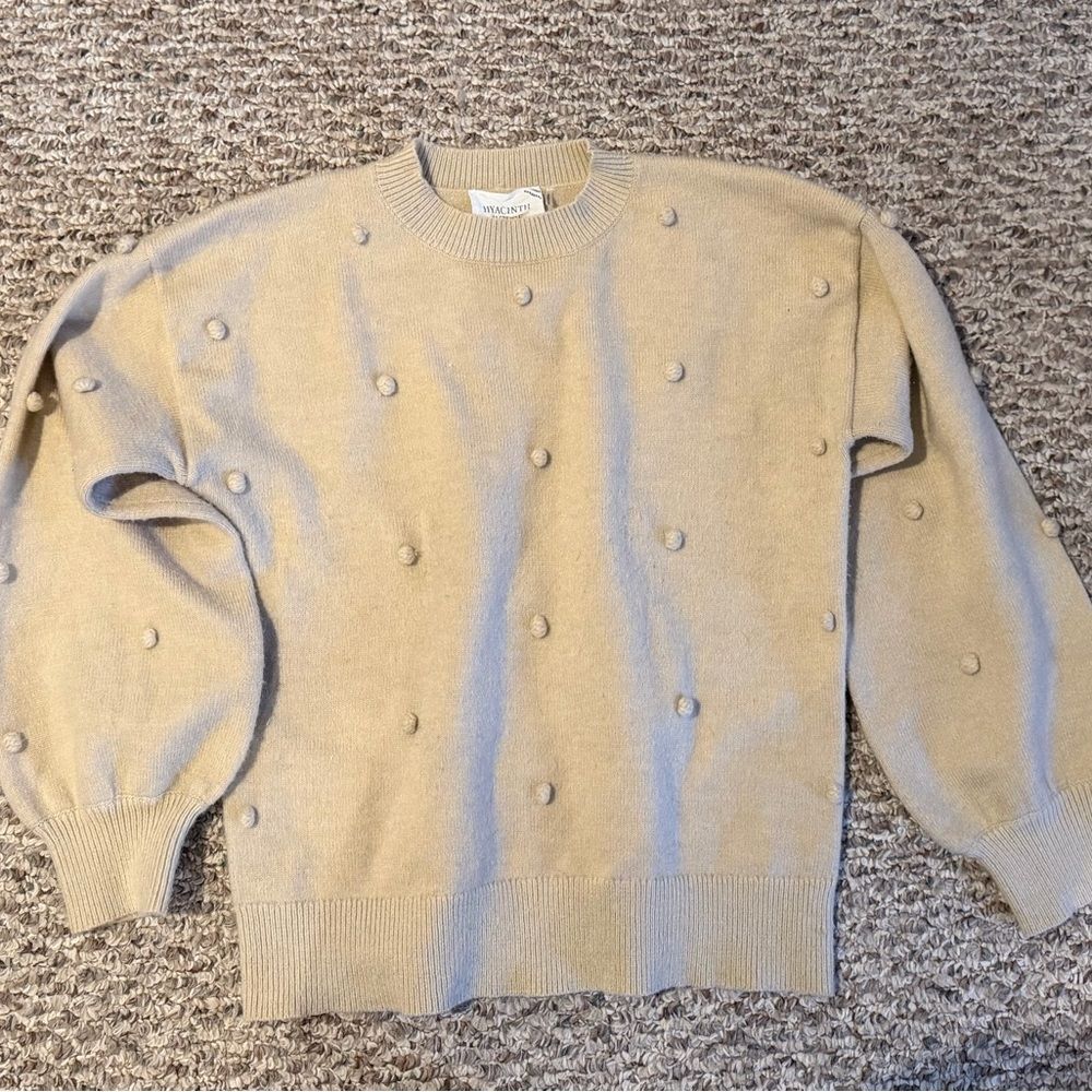 Tuckernuck Hyacinth House oatmeal pompom crewneck Melinda sweater in oatmeal